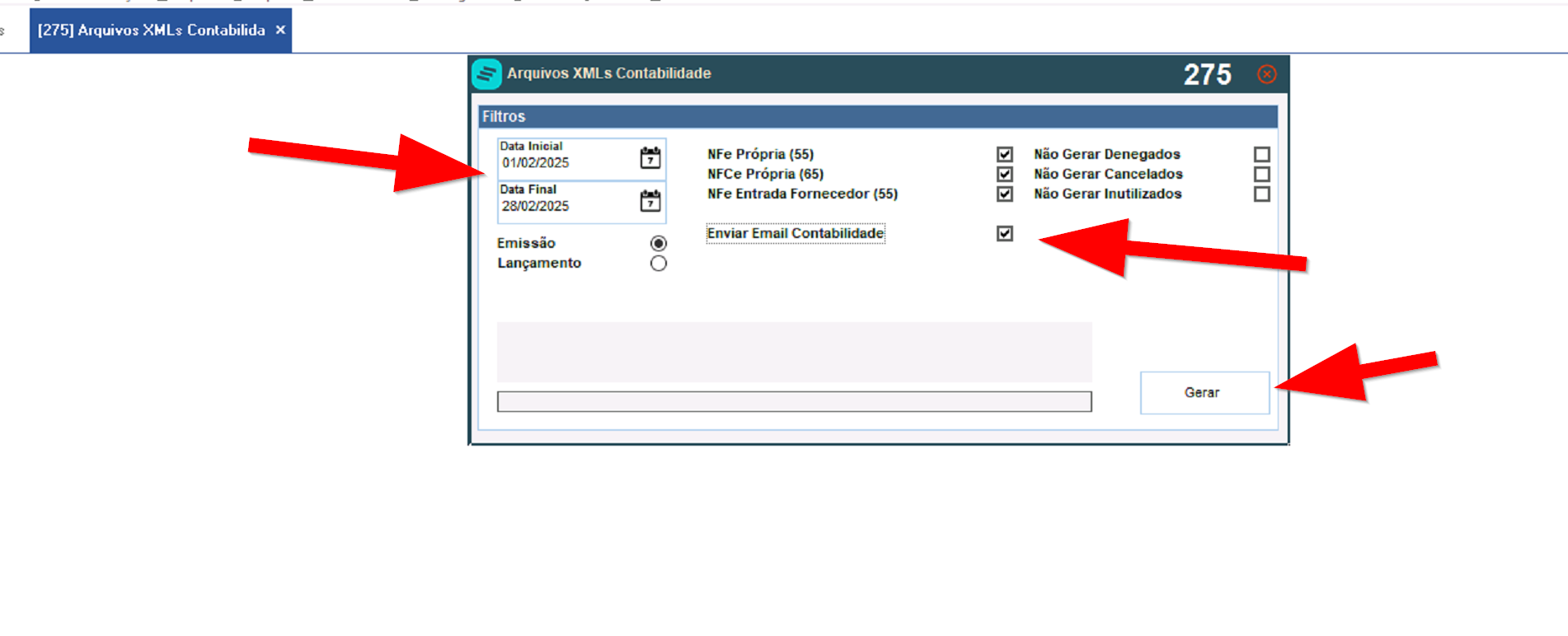 Configuração dos filtros
